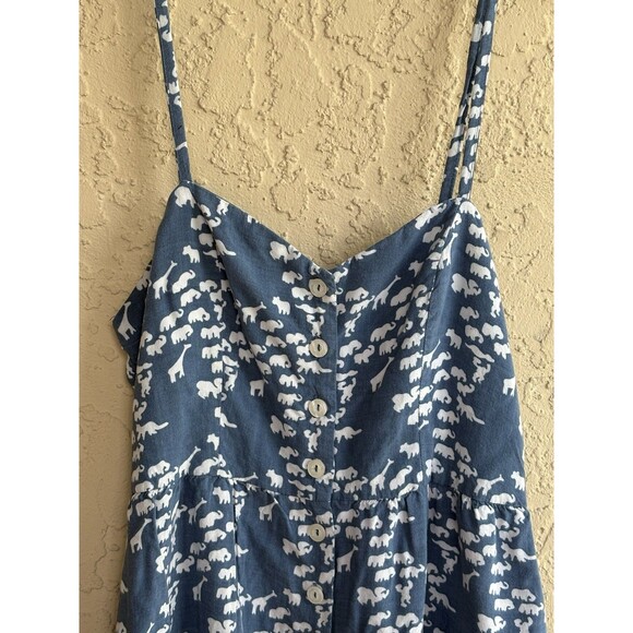 Forever 21 Women’s Animal Print Giraffe Elephant Blue Dress Button Up Spaghetti - Picture 5 of 8
